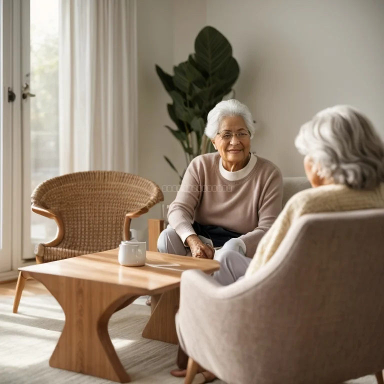 Elderly person and companion enjoying a conversation